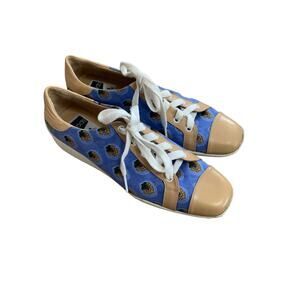 Moods Paul Mayer Made in Spain Boho Beige Paisley Shoe Lace Up Womens Size 7.5 B